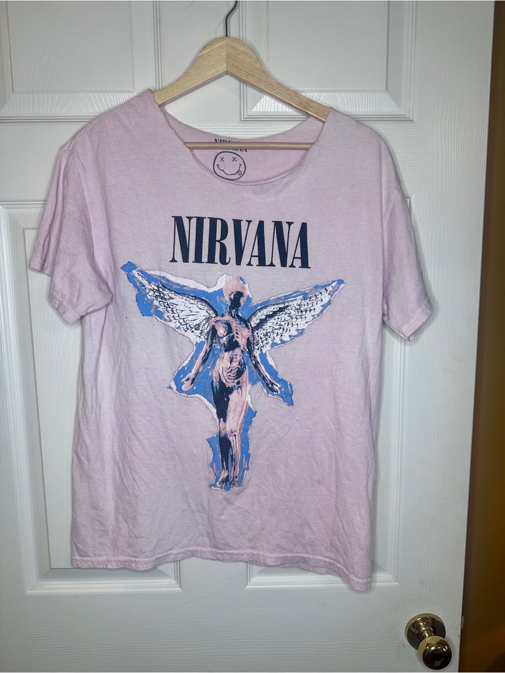 NIRVANA Light Pink Short Sleeve Graphic Tee with Blue Angel